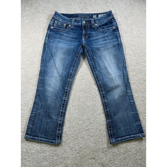 Miss Me Pants - Miss Me Womens Size 28 Cuffed Capri Jw5755P3 Thick Stitch Embellished
